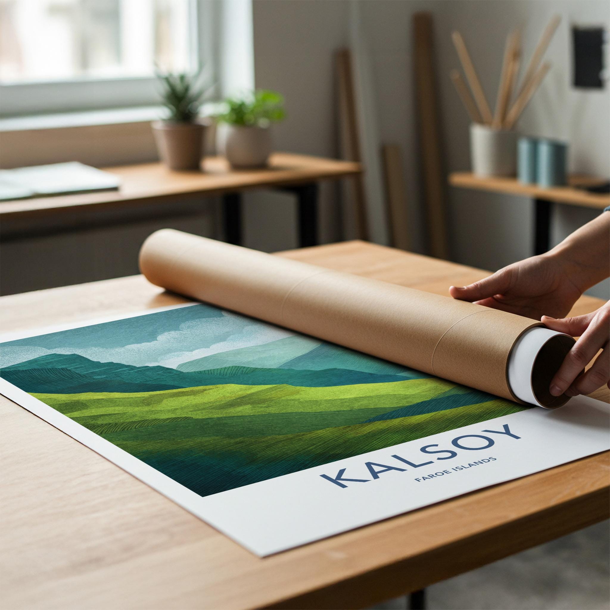 Kalsoy Poster - Faroe Islands Travel Art - Layered Island Landscape Home Decor