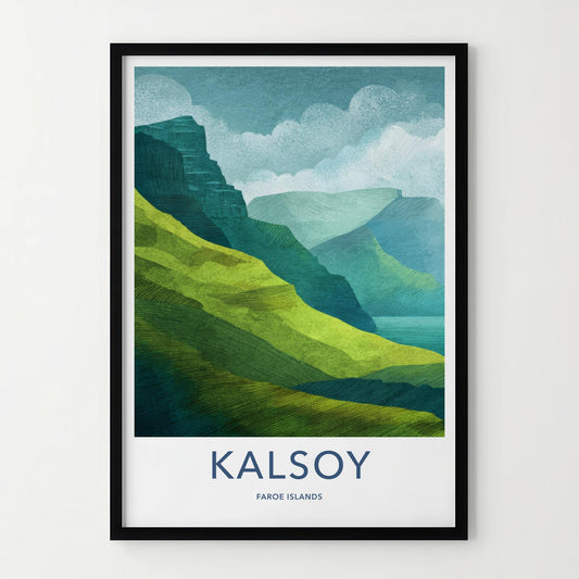 Kalsoy Poster - Faroe Islands Travel Art - Layered Island Landscape Home Decor
