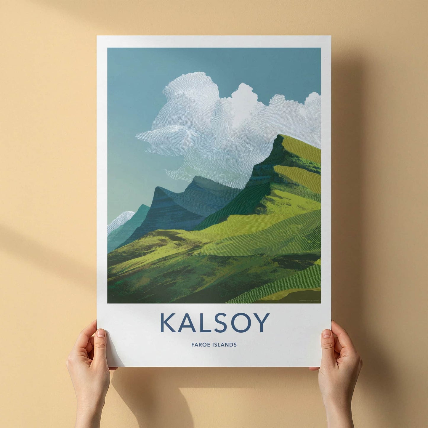 Kalsoy Poster - Faroe Islands Travel Art - Rolling Green Peaks Home Decor