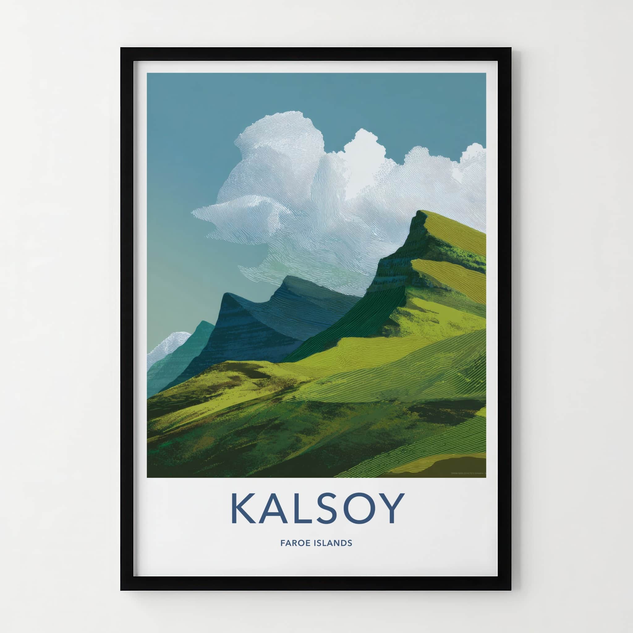 Kalsoy Poster - Faroe Islands Travel Art - Rolling Green Peaks Home Decor