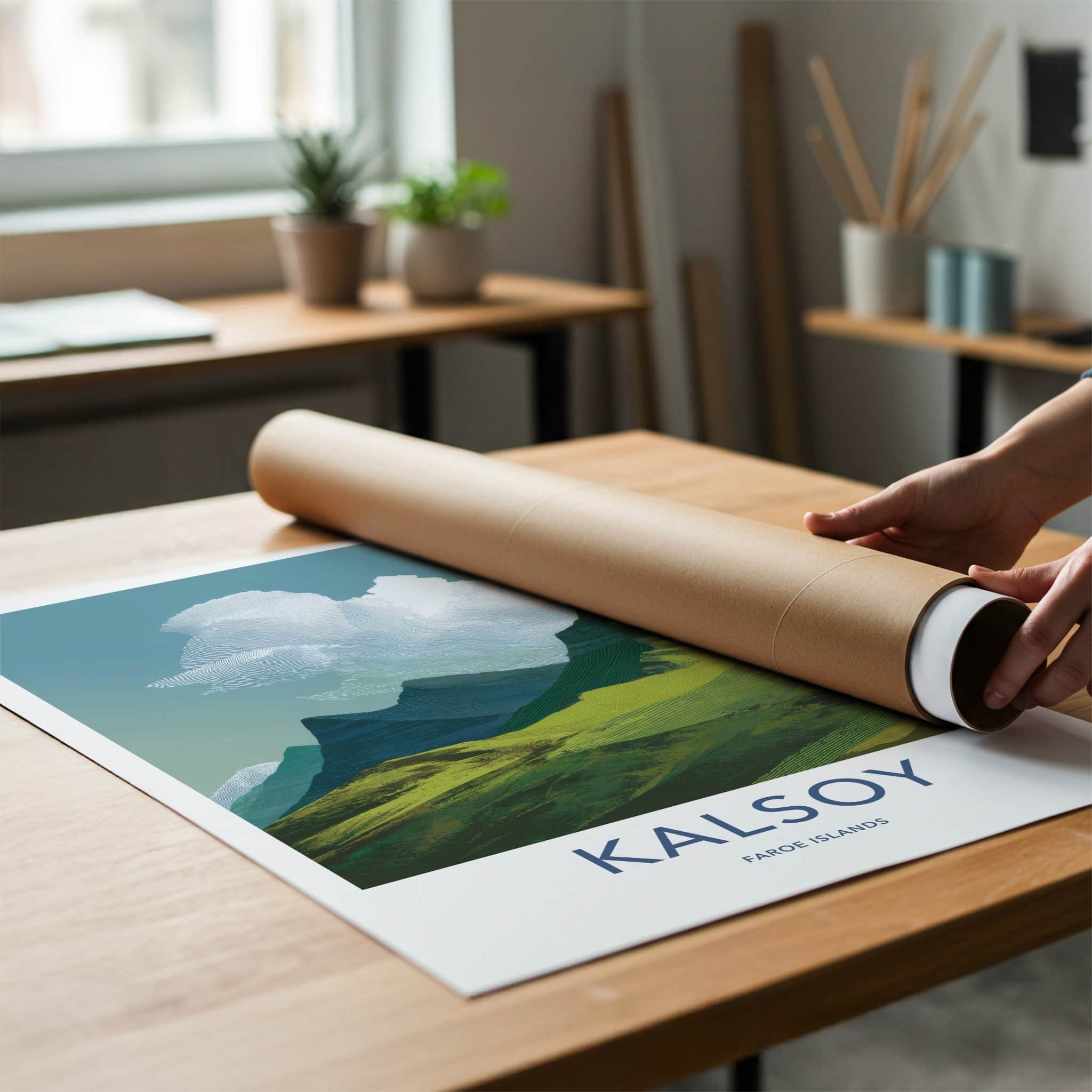 Kalsoy Poster - Faroe Islands Travel Art - Rolling Green Peaks Home Decor