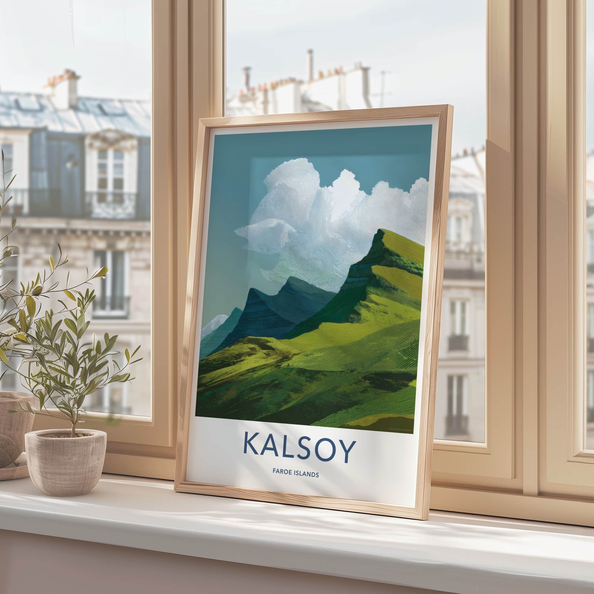 Kalsoy Poster - Faroe Islands Travel Art - Rolling Green Peaks Home Decor