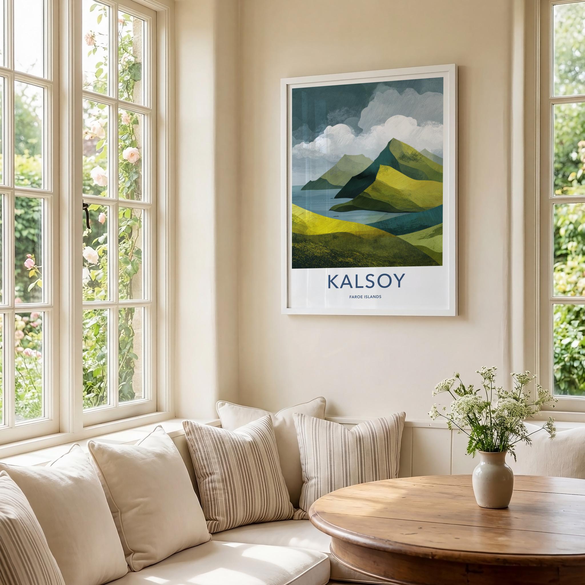 Kalsoy Poster - Faroe Islands Wall Art - Green Hillside Seascape Home Art
