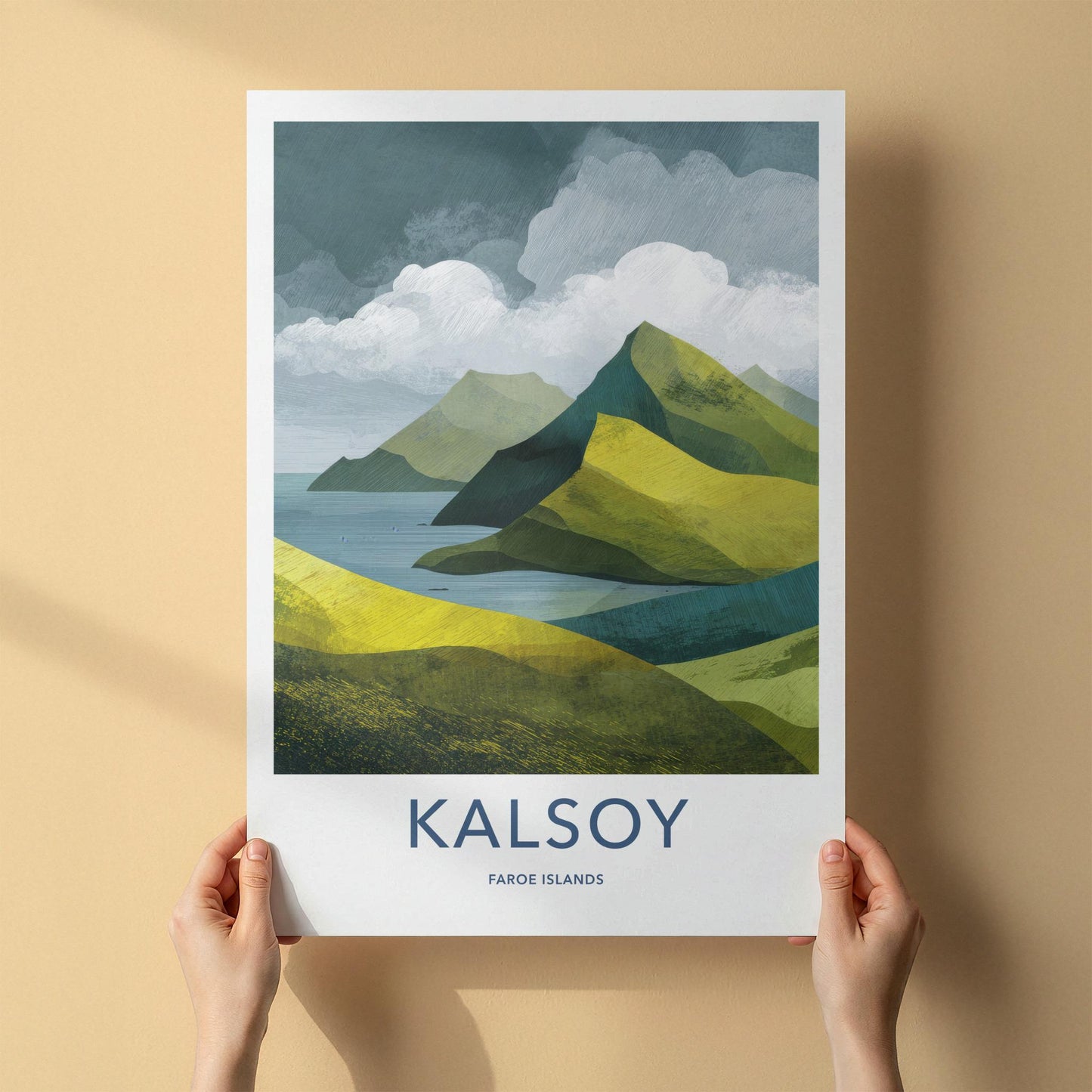 Kalsoy Poster - Faroe Islands Wall Art - Green Hillside Seascape Home Art
