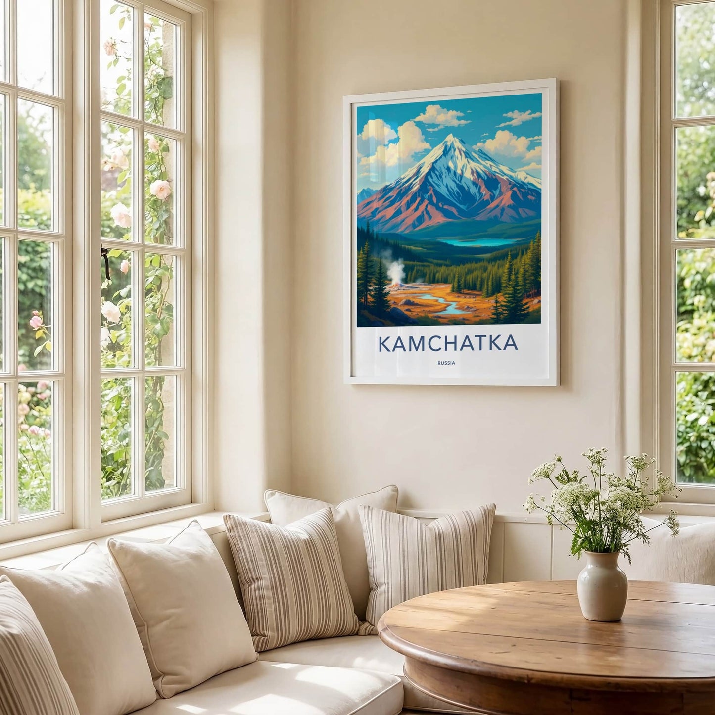 Kamchatka Poster - Russia Travel Art - Snowy Mountain Geyser Home Decor