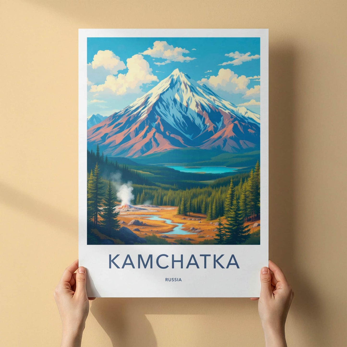 Kamchatka Poster - Russia Travel Art - Snowy Mountain Geyser Home Decor