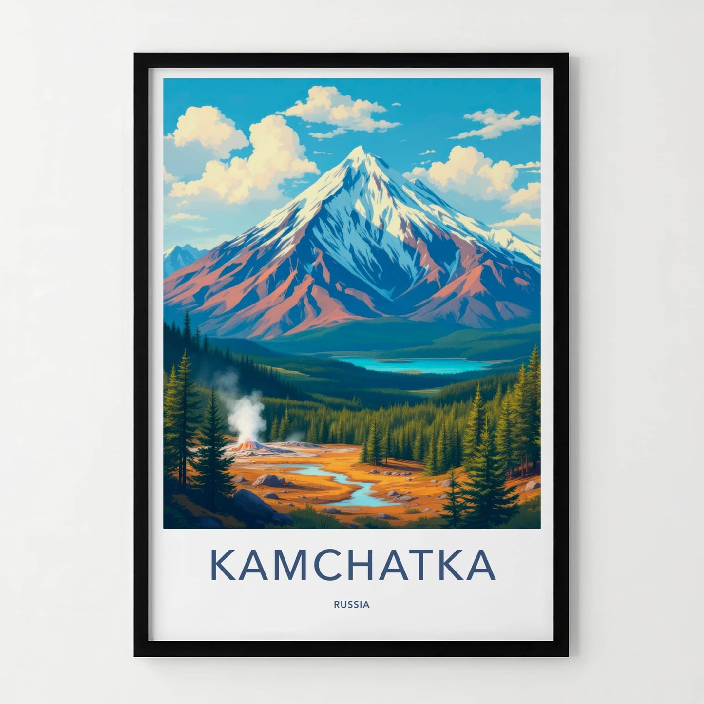 Kamchatka Poster - Russia Travel Art - Snowy Mountain Geyser Home Decor