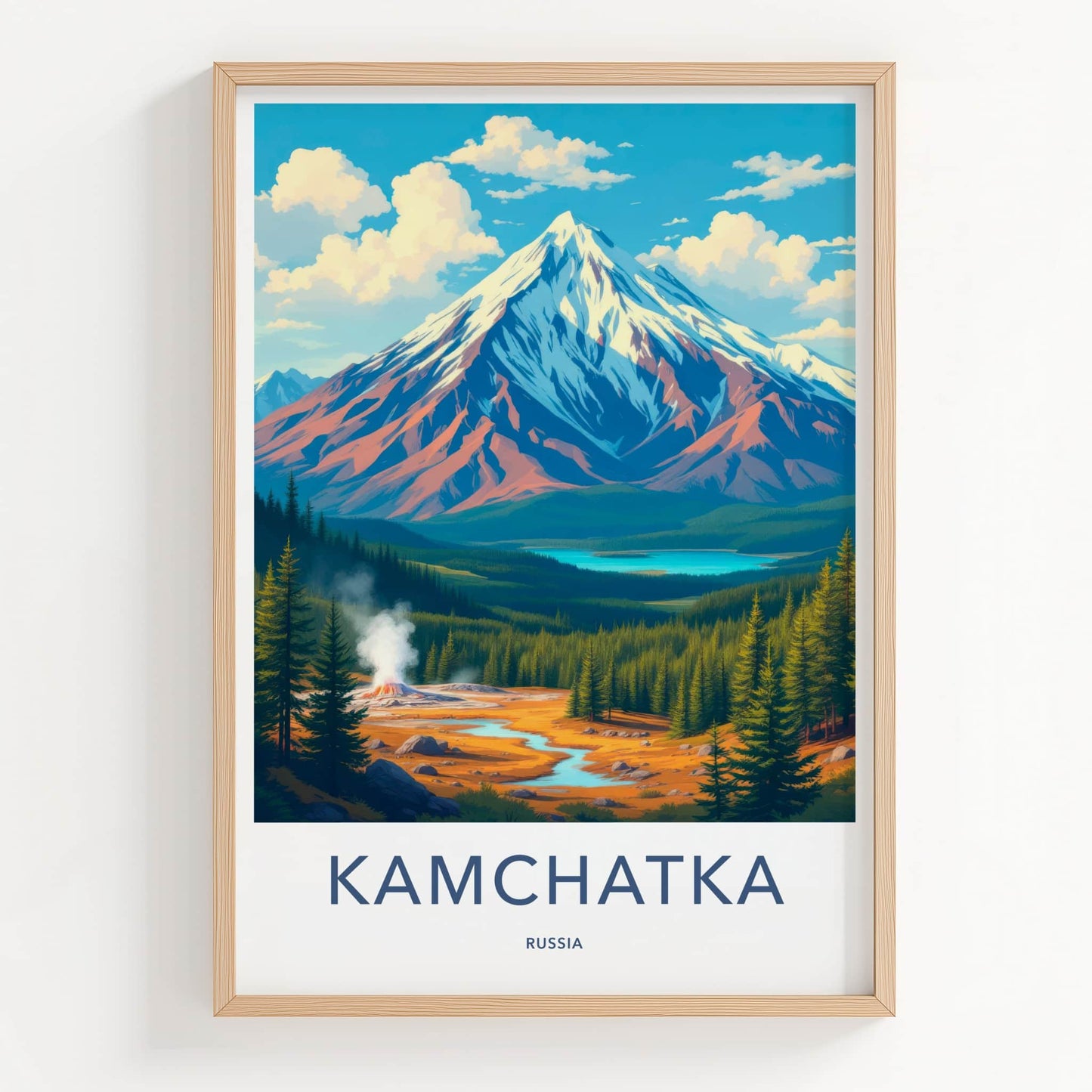 Kamchatka Poster - Russia Travel Art - Snowy Mountain Geyser Home Decor