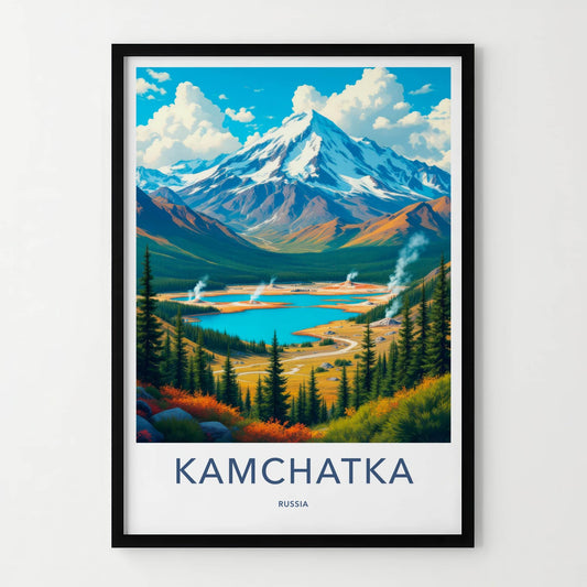 Kamchatka Poster - Russia Travel Art - Snowy Peak Geysers Home Decor