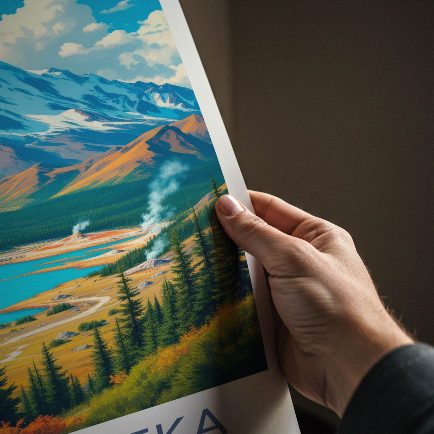 Kamchatka Poster - Russia Travel Art - Snowy Peak Geysers Home Decor