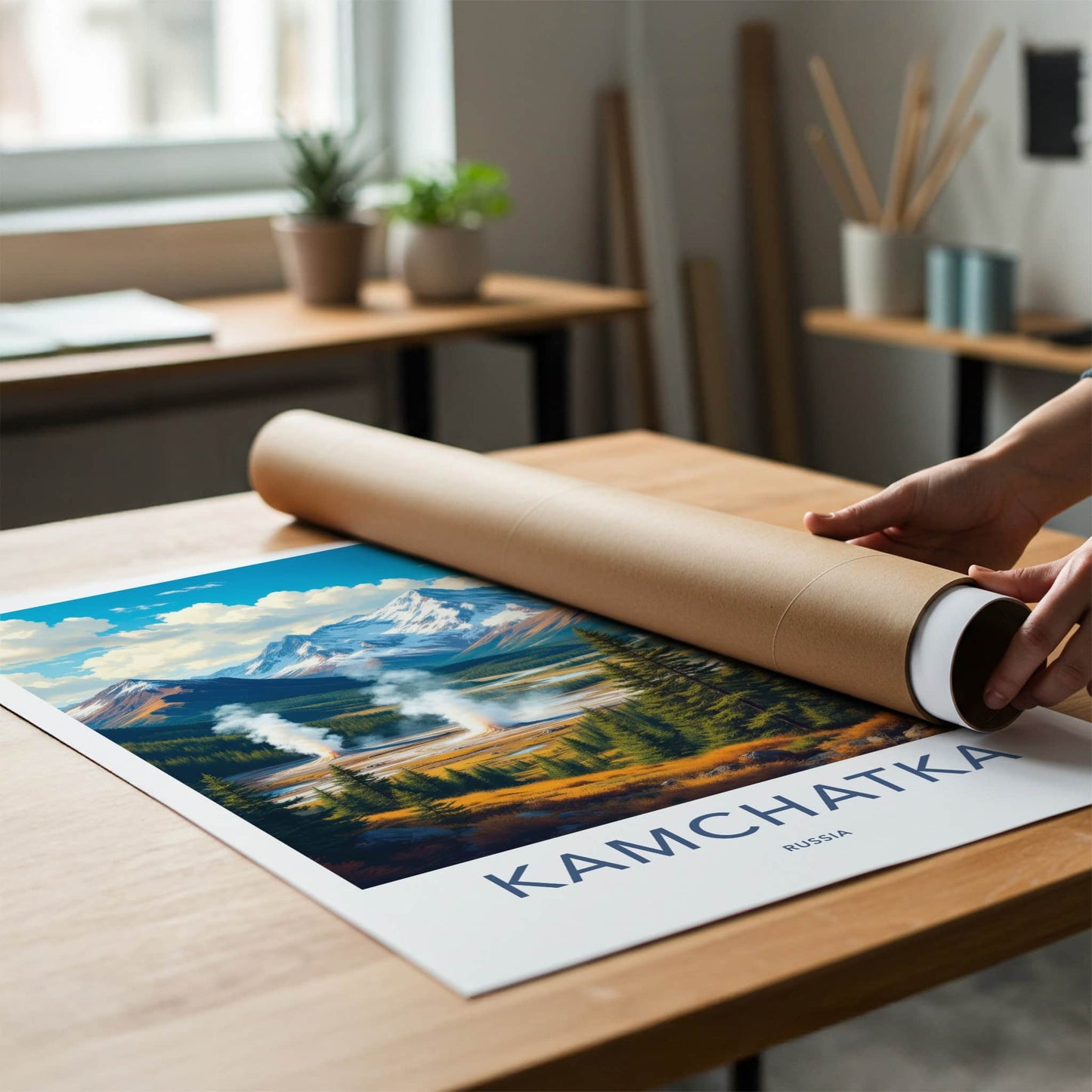 Kamchatka Poster - Russia Travel Art - Steaming Volcanic Landscape Home Decor