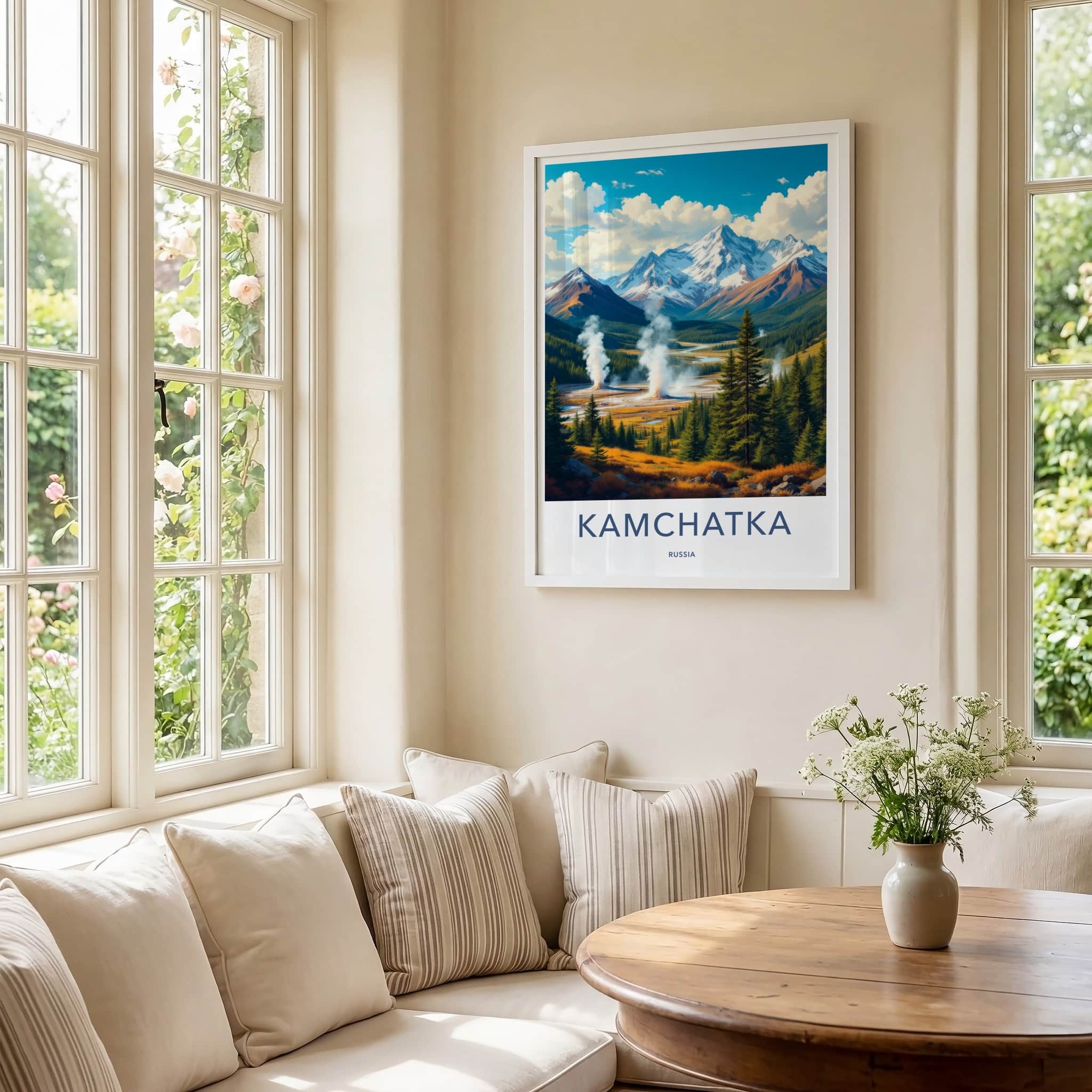Kamchatka Poster - Russia Travel Art - Steaming Volcanic Landscape Home Decor