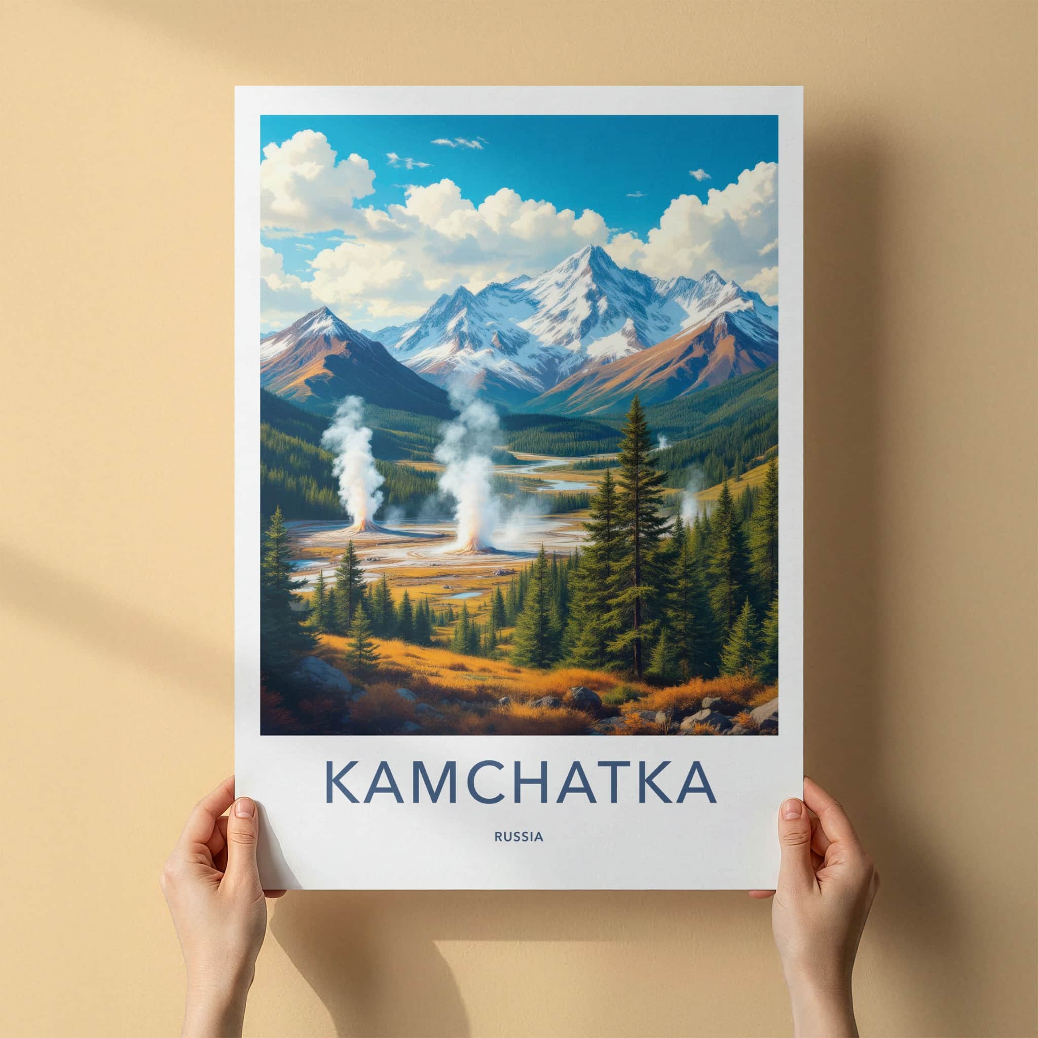 Kamchatka Poster - Russia Travel Art - Steaming Volcanic Landscape Home Decor