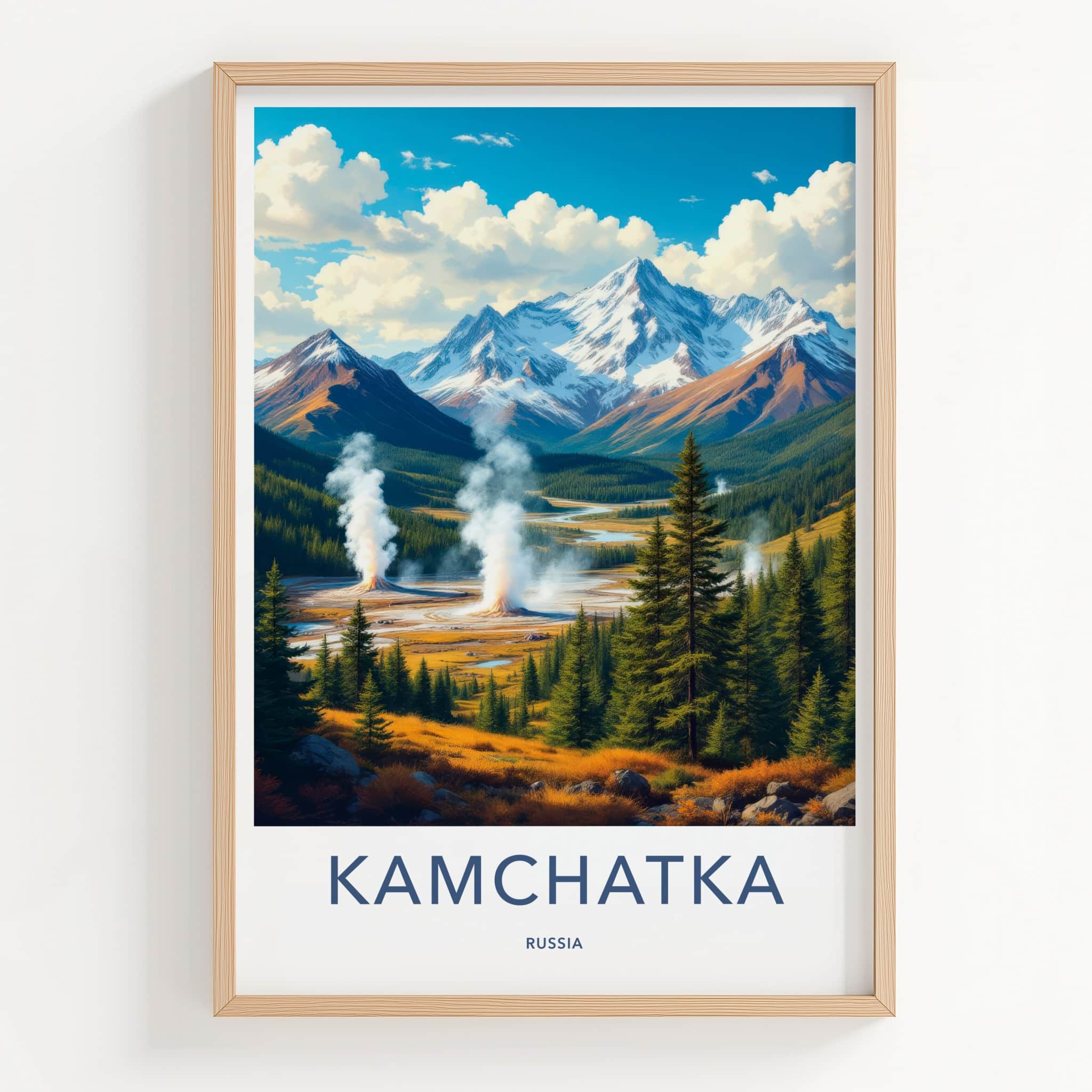 Kamchatka Poster - Russia Travel Art - Steaming Volcanic Landscape Home Decor