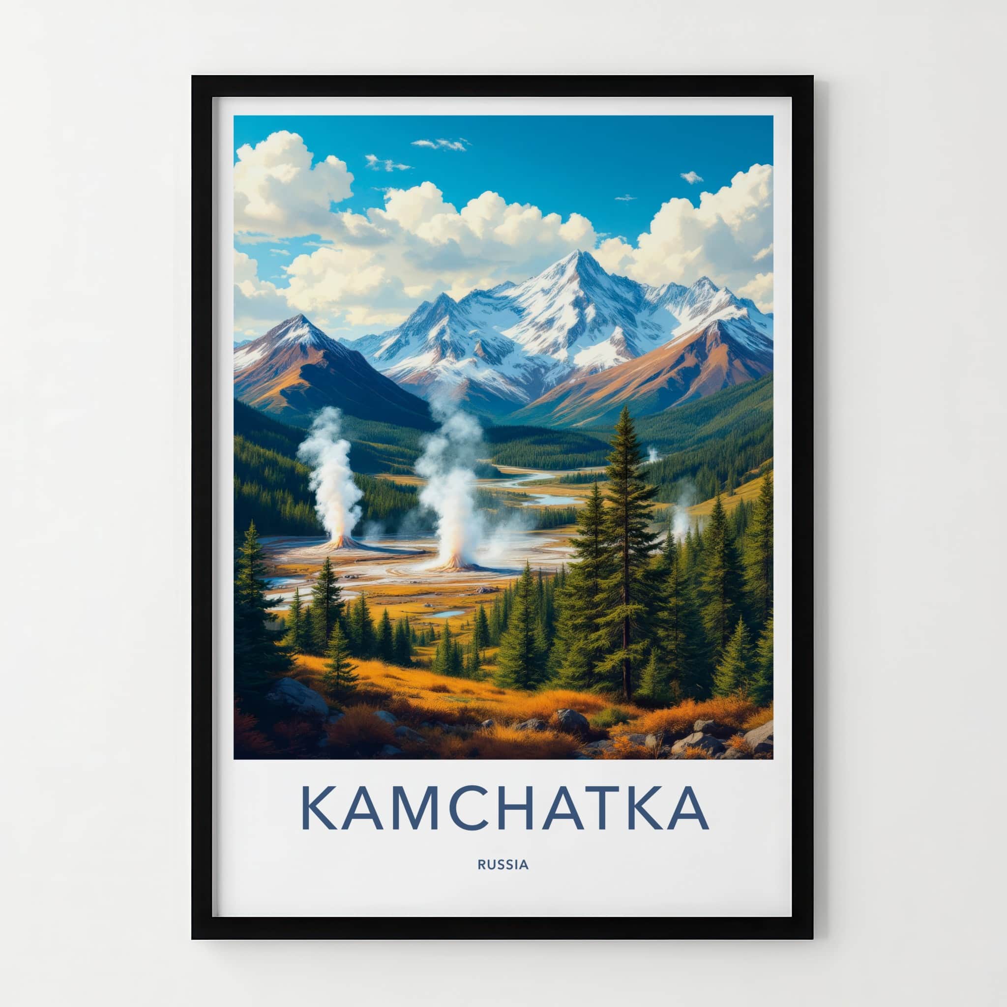 Kamchatka Poster - Russia Travel Art - Steaming Volcanic Landscape Home Decor