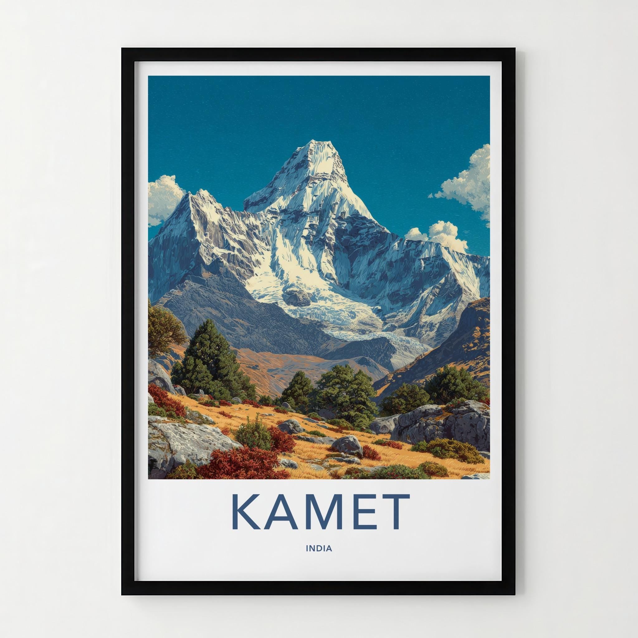 Kamet Poster - India Travel Art - Uttarakhand Snowy Mountain Peak Wall Decor