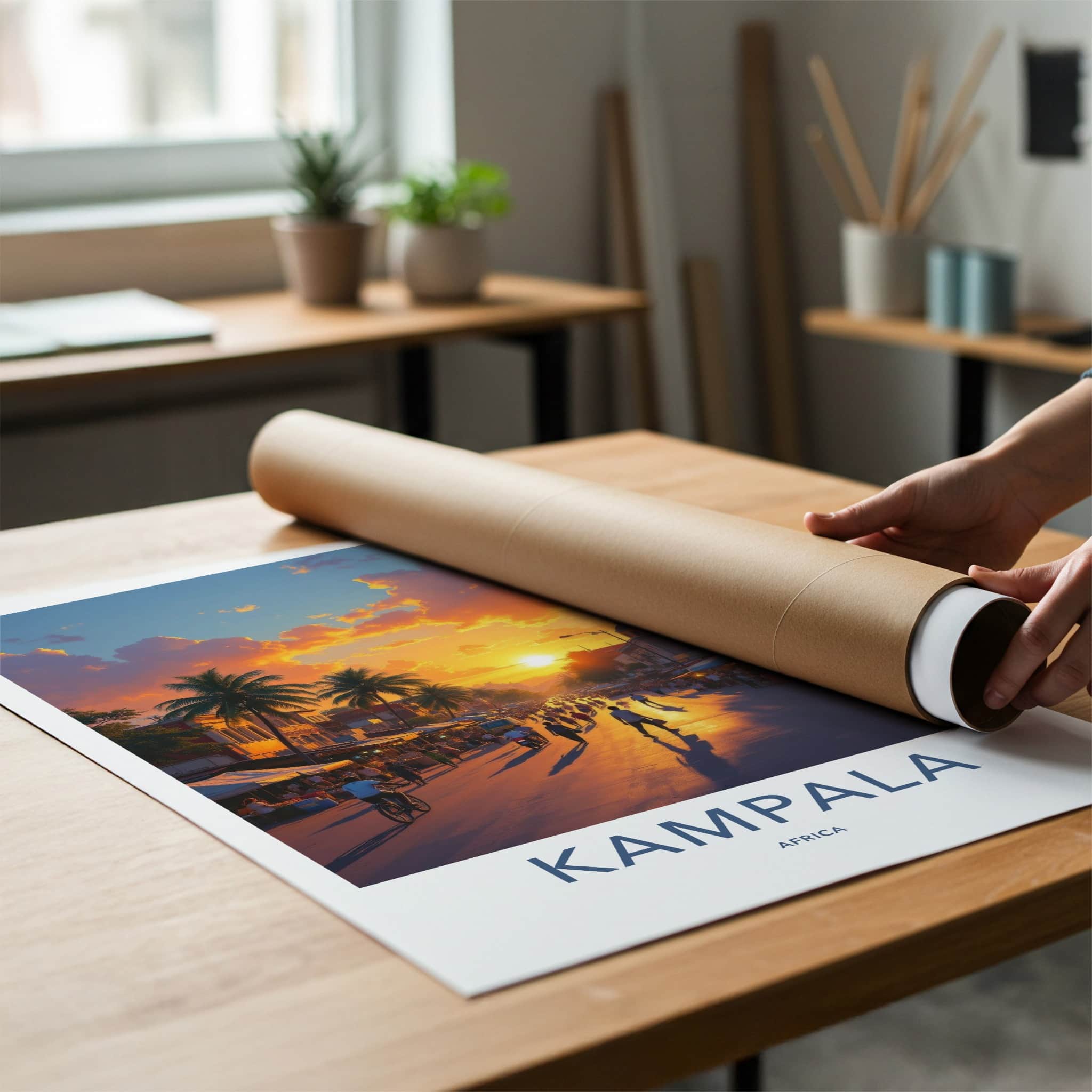 Kampala Poster - Uganda Travel Art - Golden Street Scene Home Decor