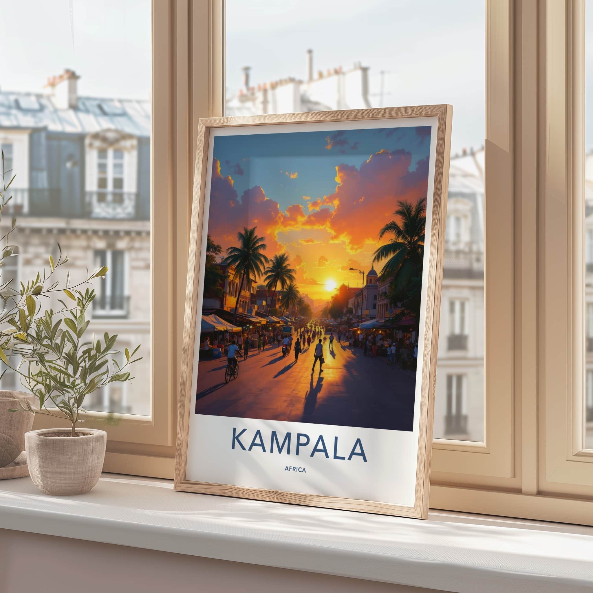 Kampala Poster - Uganda Travel Art - Golden Street Scene Home Decor