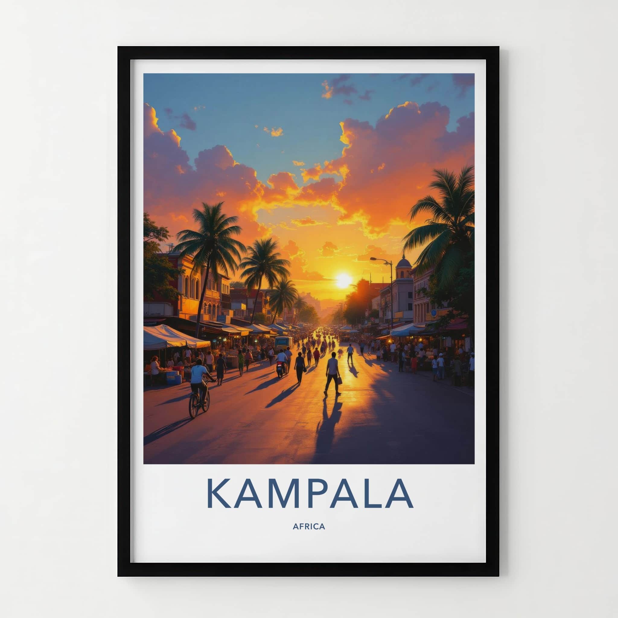 Kampala Poster - Uganda Travel Art - Golden Street Scene Home Decor