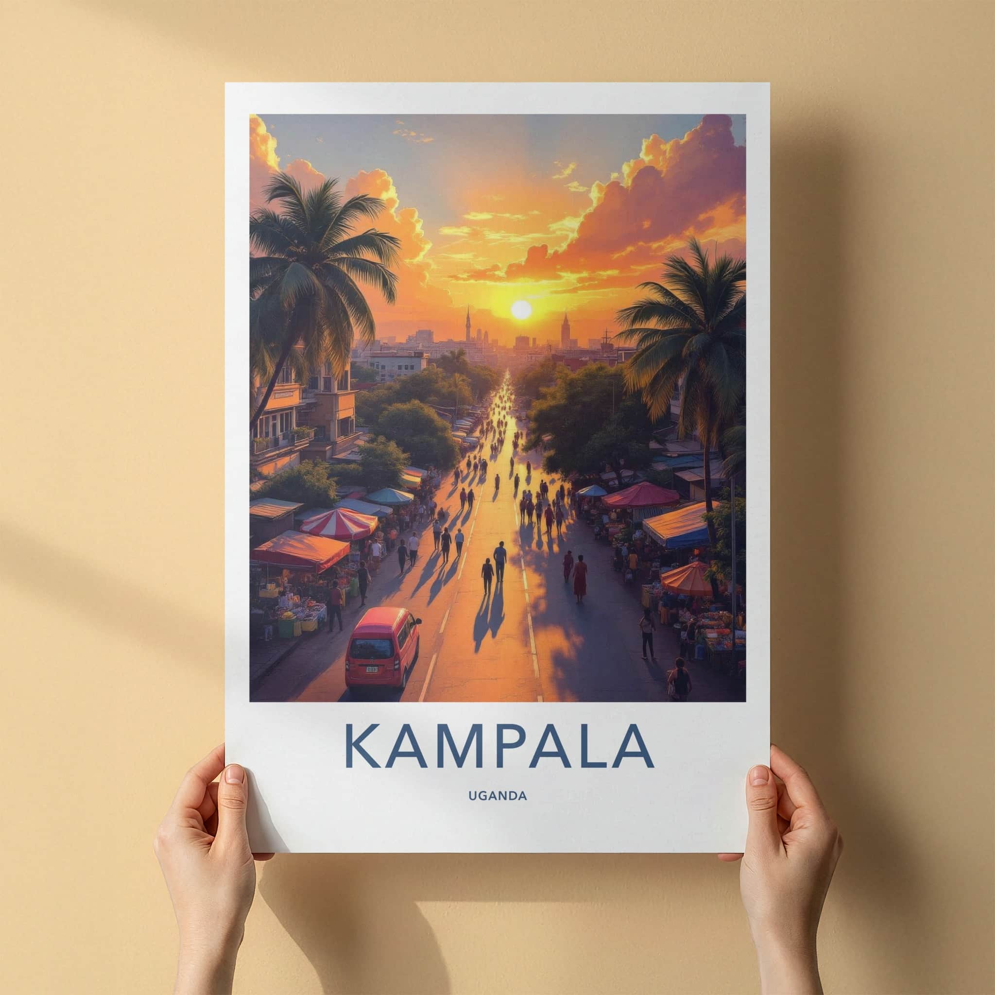 Kampala Poster - Uganda Travel Art - Golden Sunset Street Home Decor