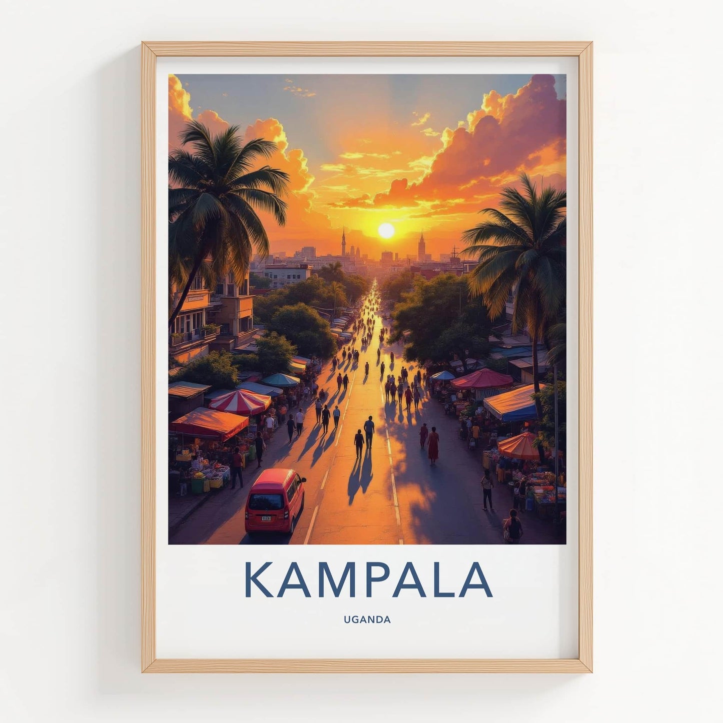 Kampala Poster - Uganda Travel Art - Golden Sunset Street Home Decor