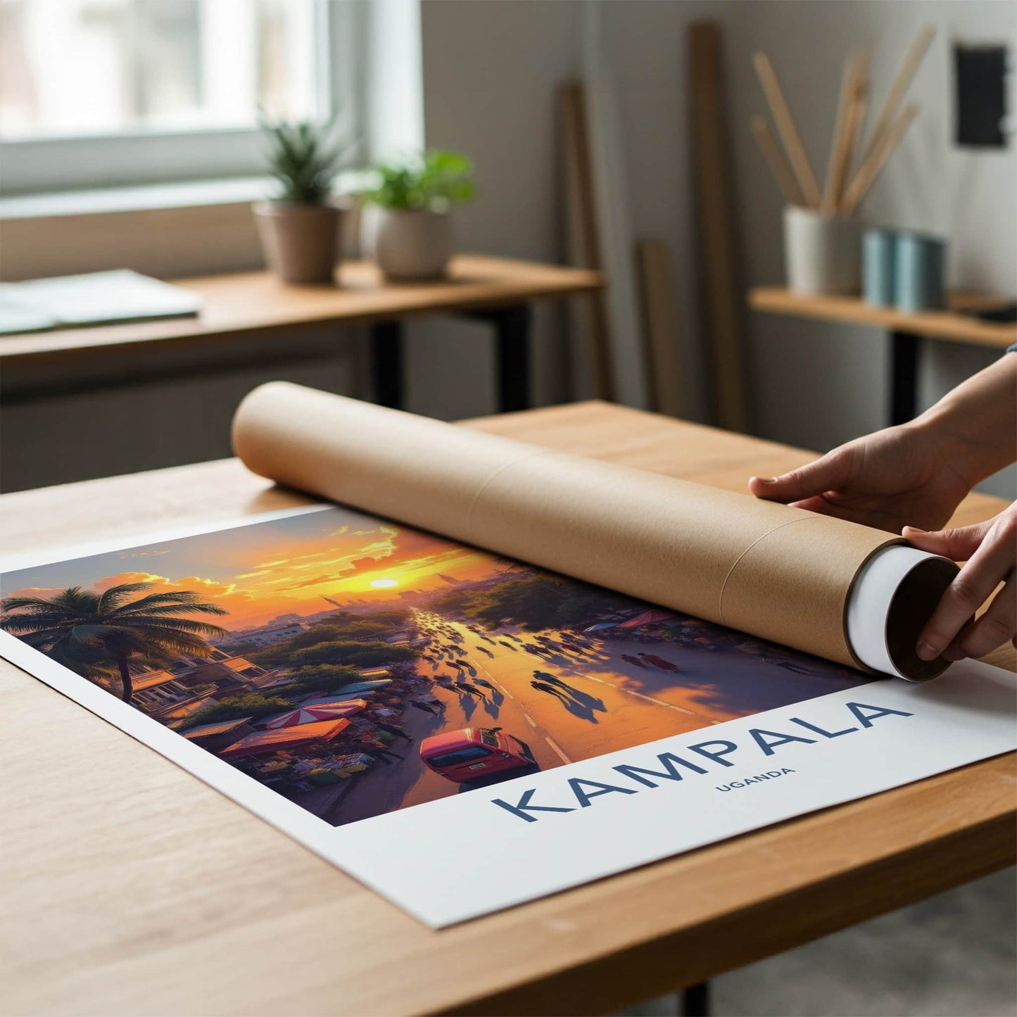 Kampala Poster - Uganda Travel Art - Golden Sunset Street Home Decor
