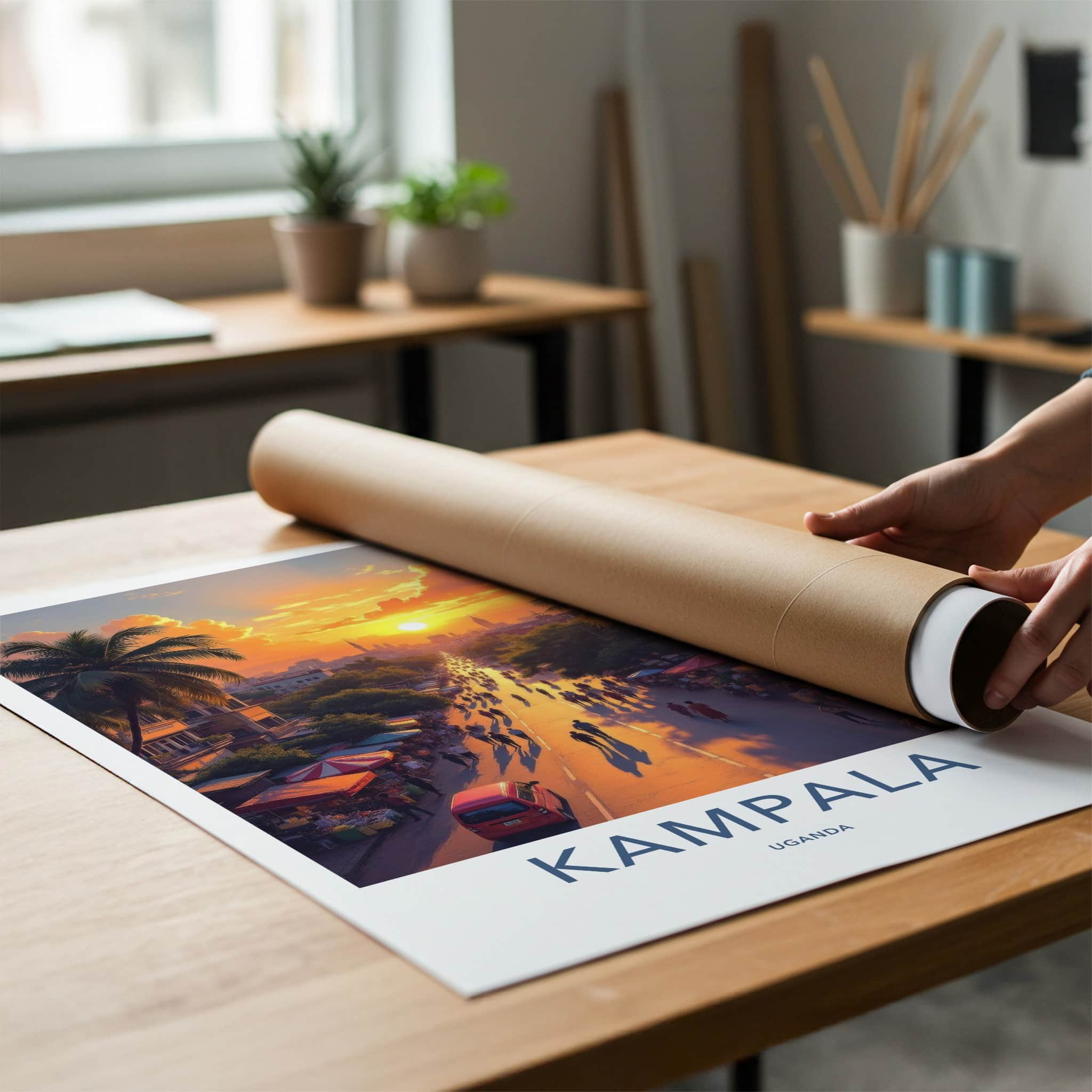 Kampala Poster - Uganda Travel Art - Golden Sunset Street Home Decor