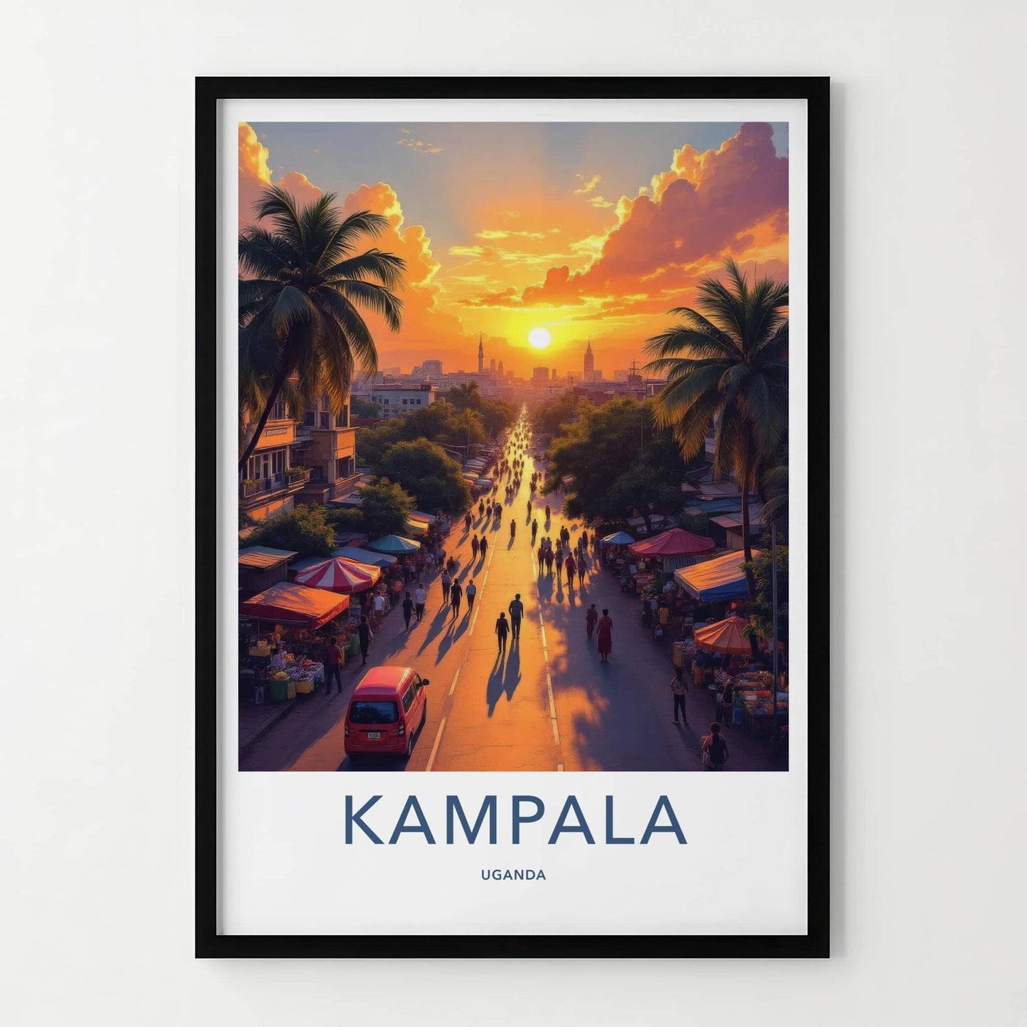 Kampala Poster - Uganda Travel Art - Golden Sunset Street Home Decor