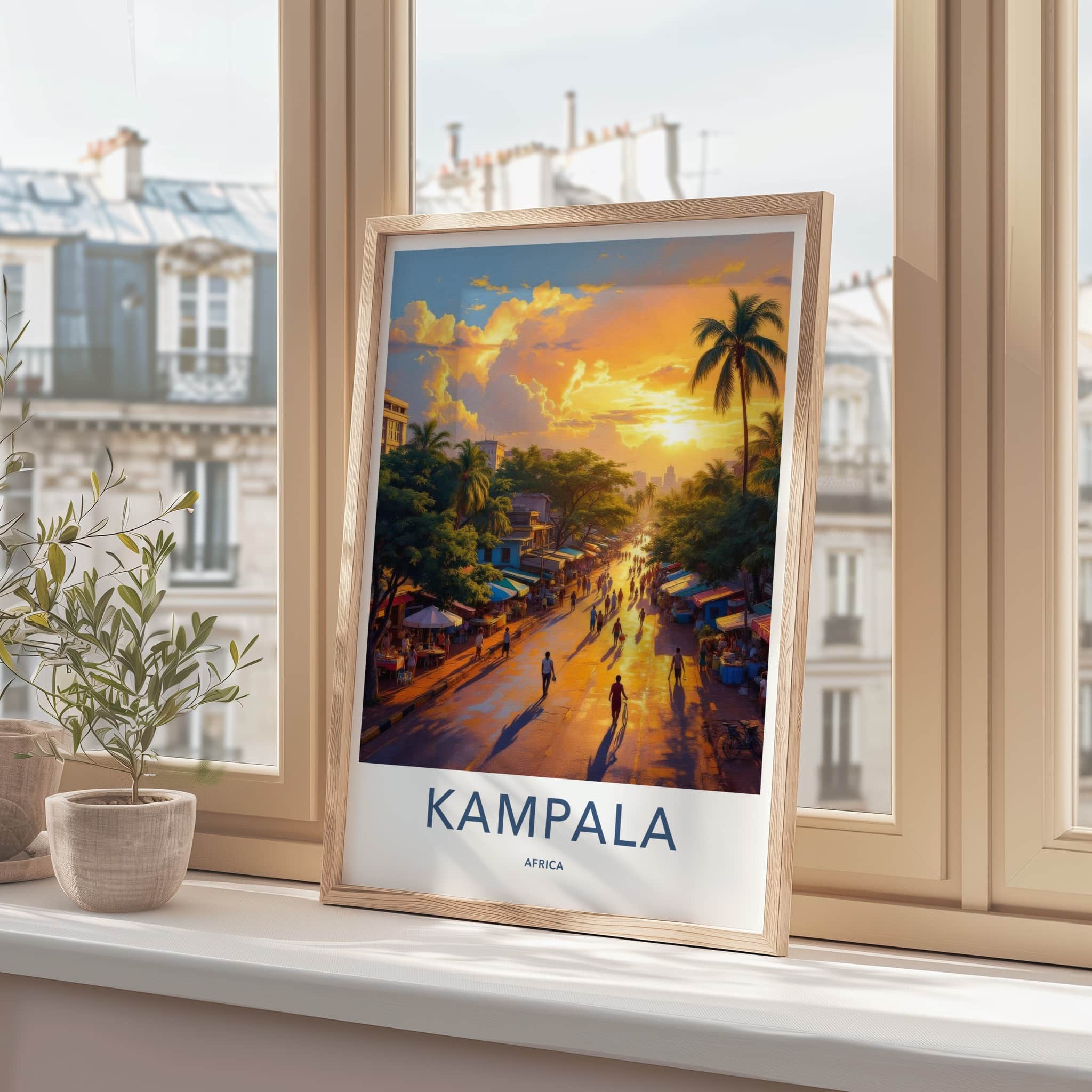 Kampala Poster - Uganda Travel Art - Vibrant Market Sunset Home Decor