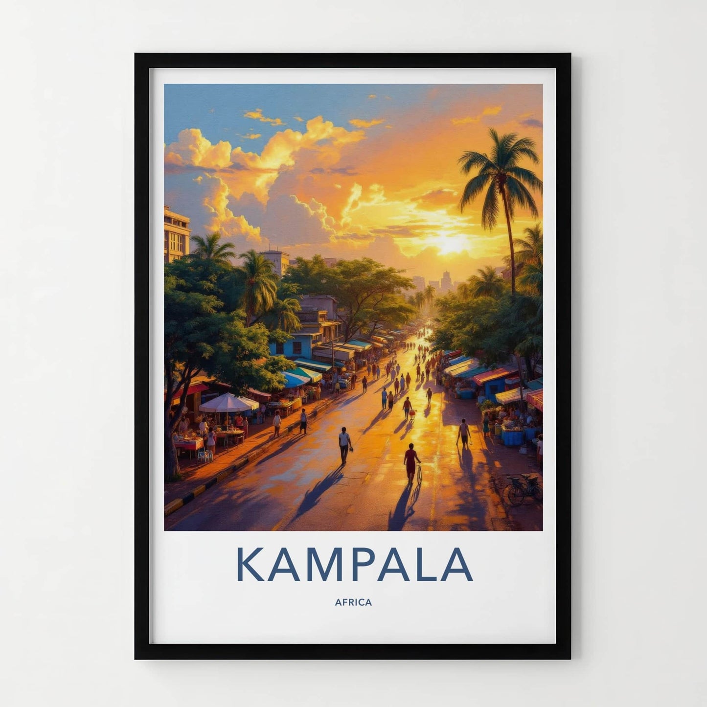 Kampala Poster - Uganda Travel Art - Vibrant Market Sunset Home Decor