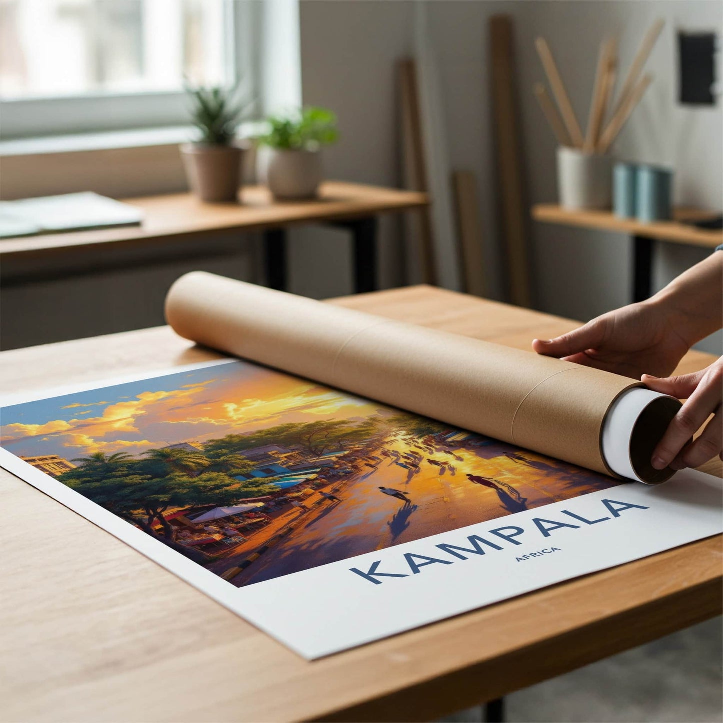 Kampala Poster - Uganda Travel Art - Vibrant Market Sunset Home Decor