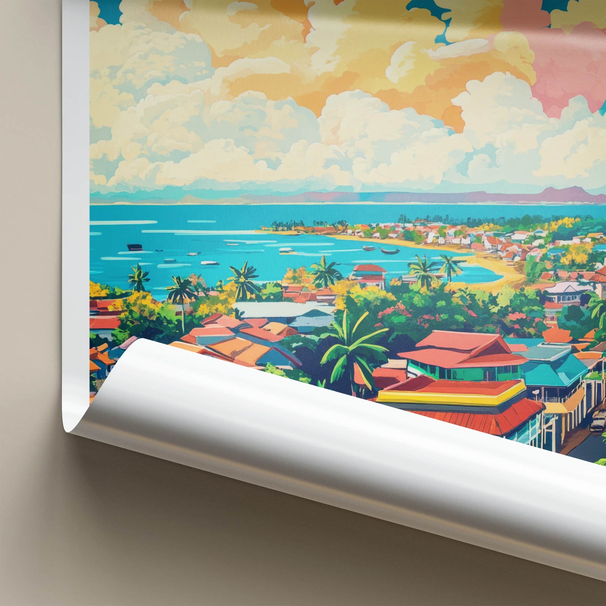 Kampong Saom Poster - Cambodia Travel Art - Vibrant Coastal City Wall Decor