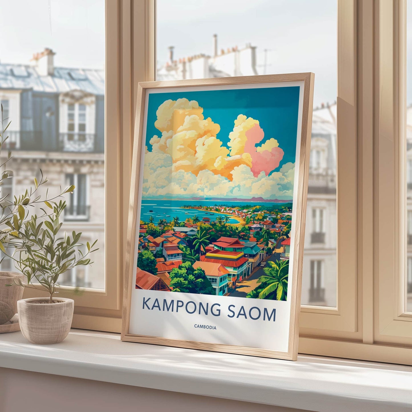 Kampong Saom Poster - Cambodia Travel Art - Vibrant Coastal City Wall Decor