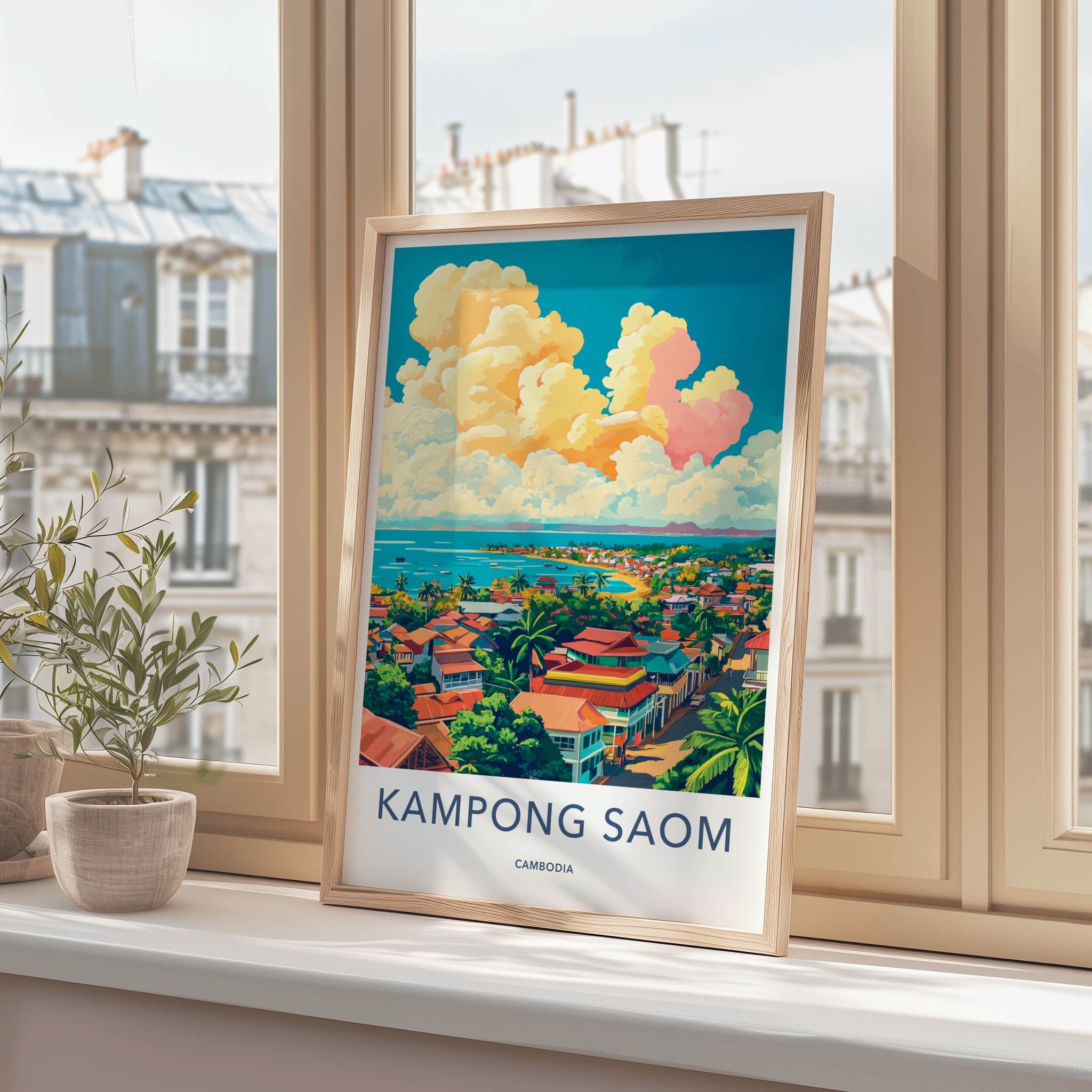 Kampong Saom Poster - Cambodia Travel Art - Vibrant Coastal City Wall Decor