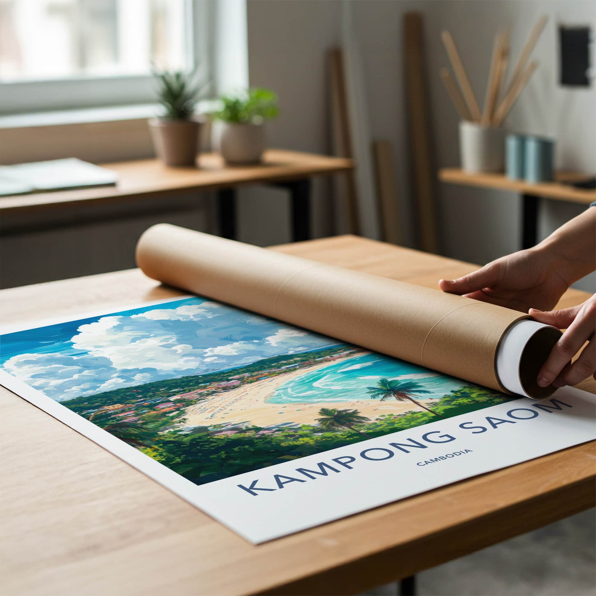 Kampong Saom Poster - Cambodia Travel Art - Vibrant Coastal Landscape Home Decor