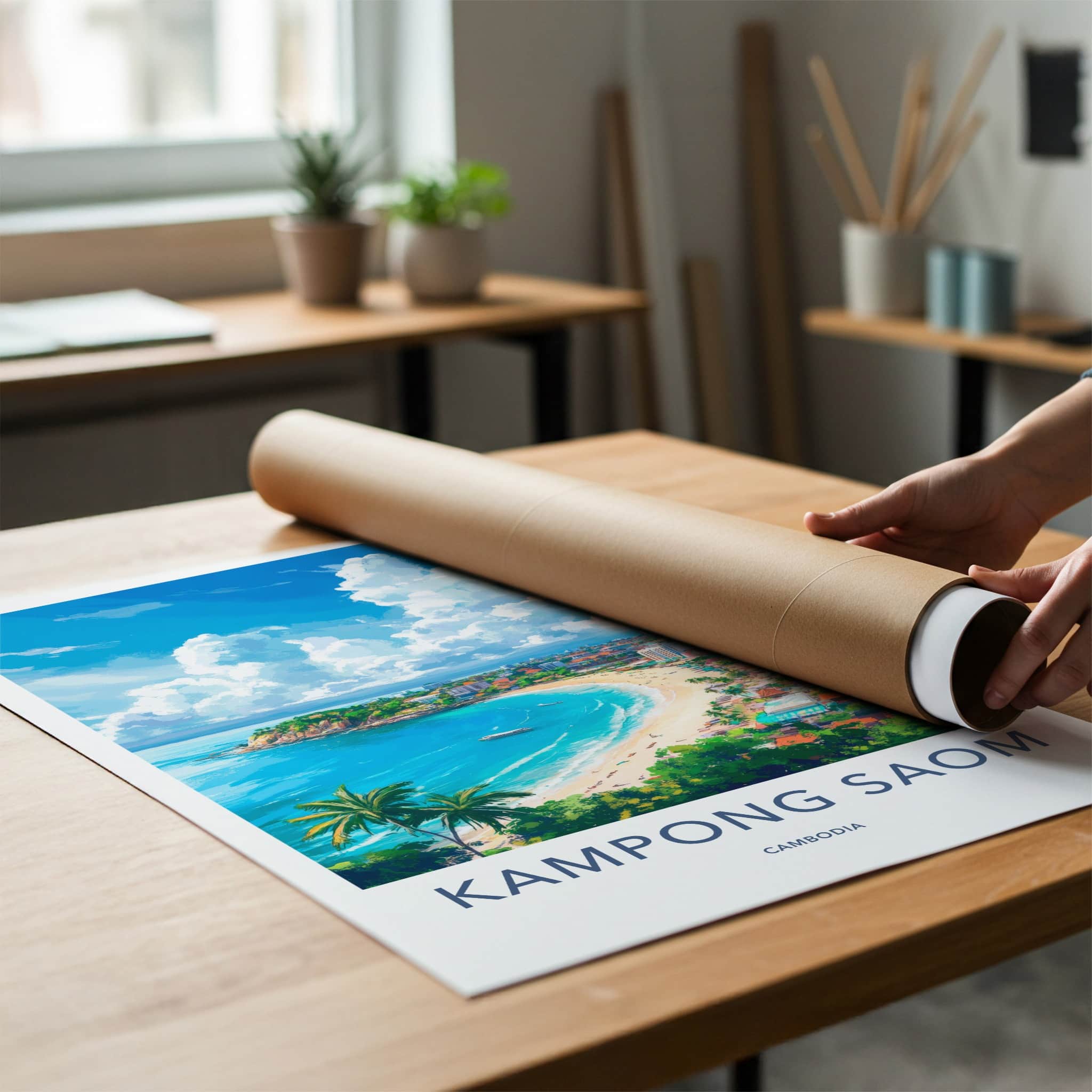 Kampong Saom Poster - Cambodia Travel Art - Vibrant Coastal Scene Home Decor