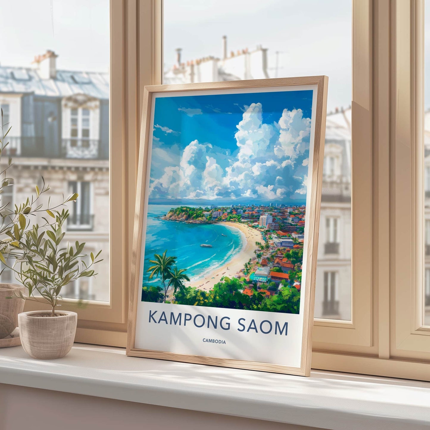 Kampong Saom Poster - Cambodia Travel Art - Vibrant Coastal Scene Home Decor