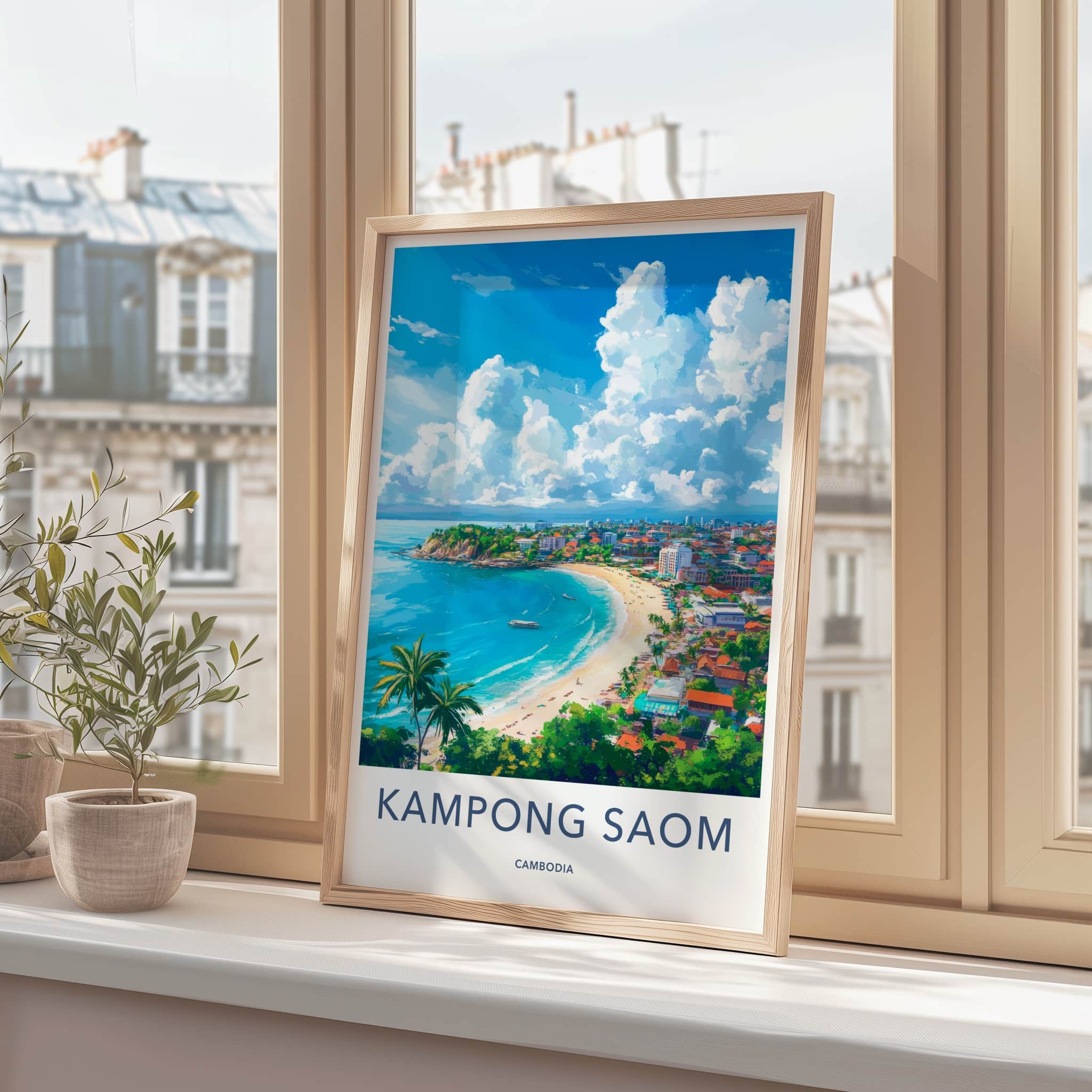 Kampong Saom Poster - Cambodia Travel Art - Vibrant Coastal Scene Home Decor