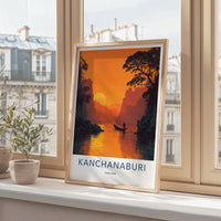 Kanchanaburi Poster - Thailand Travel Art - Sunset River Boat Home Decor