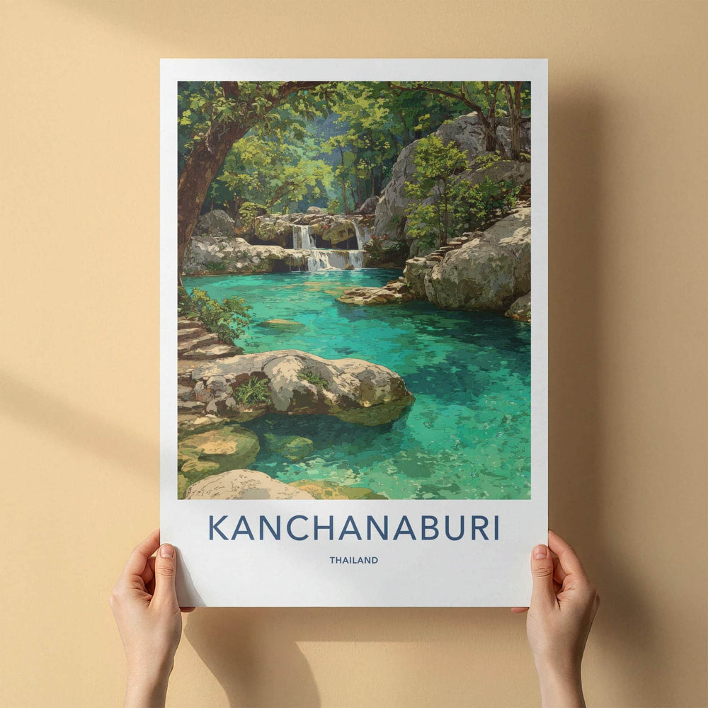Kanchanaburi Poster - Thailand Wall Art - Lush Jungle Waterfall Home Decor