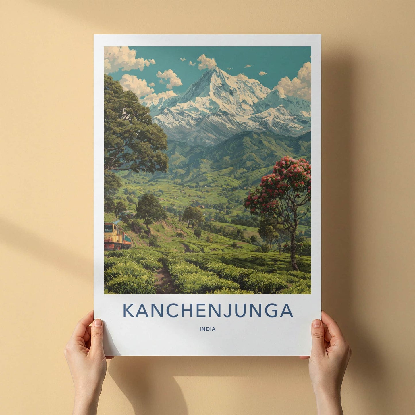 Kanchenjunga Poster - India Snowy Mountain Train Travel Print