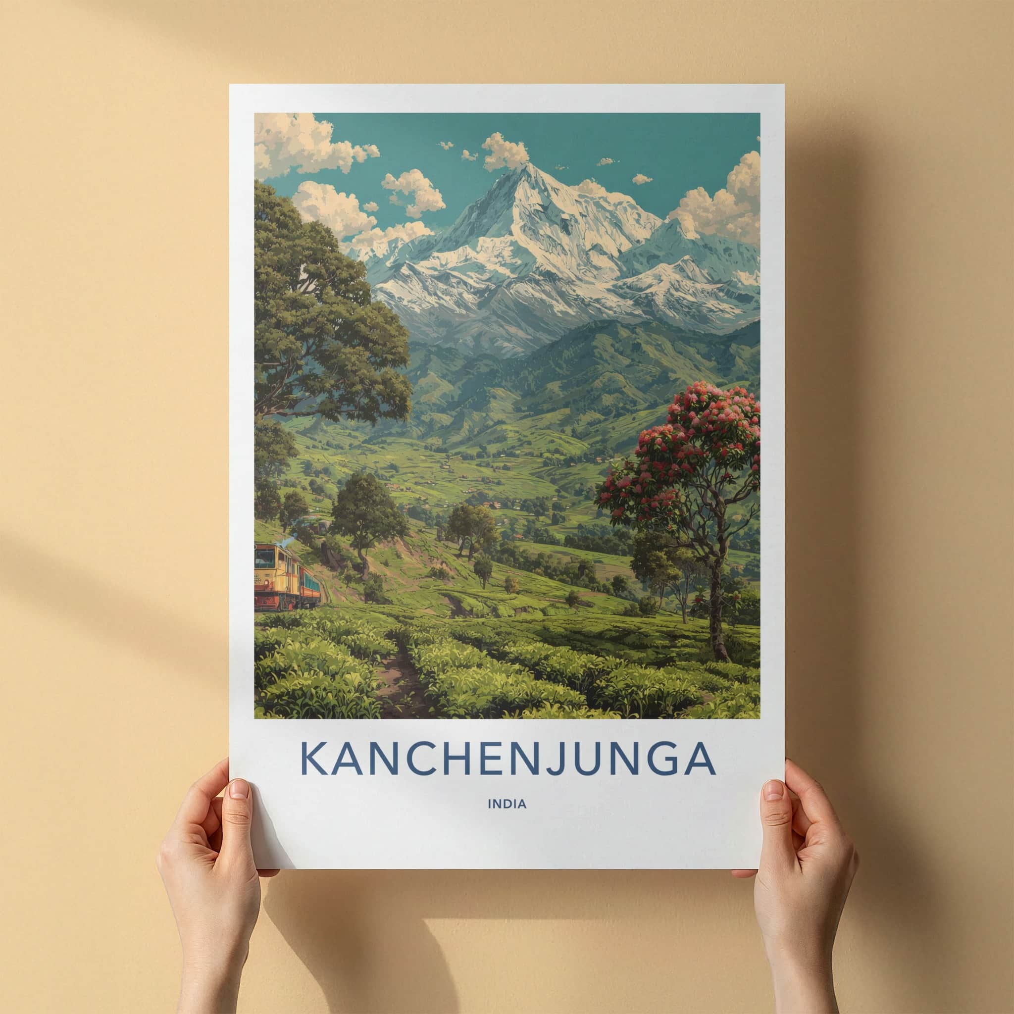 Kanchenjunga Poster - India Snowy Mountain Train Travel Print