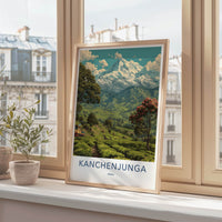 Kanchenjunga Poster - India Snowy Mountain Train Travel Print
