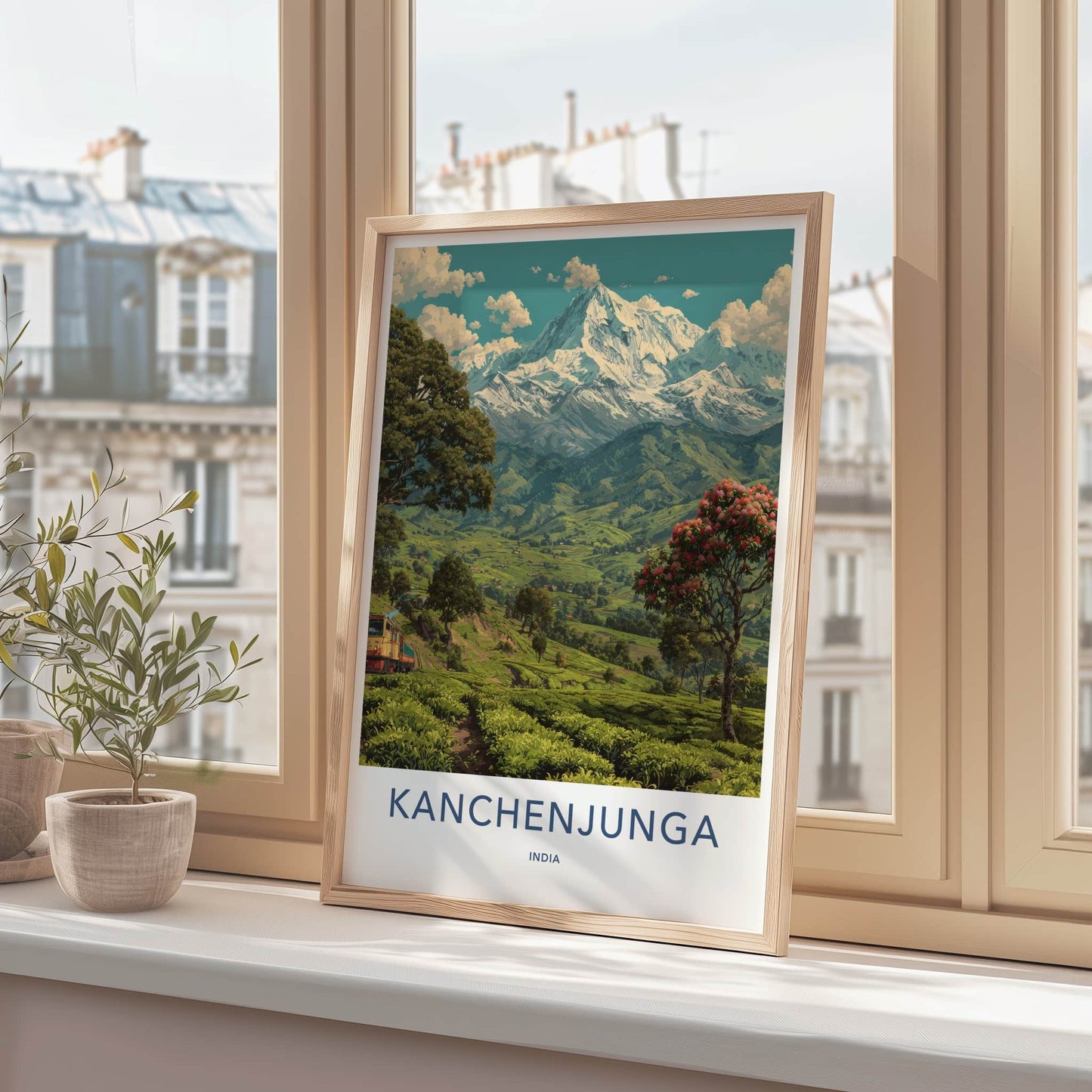 Kanchenjunga Poster - India Snowy Mountain Train Travel Print