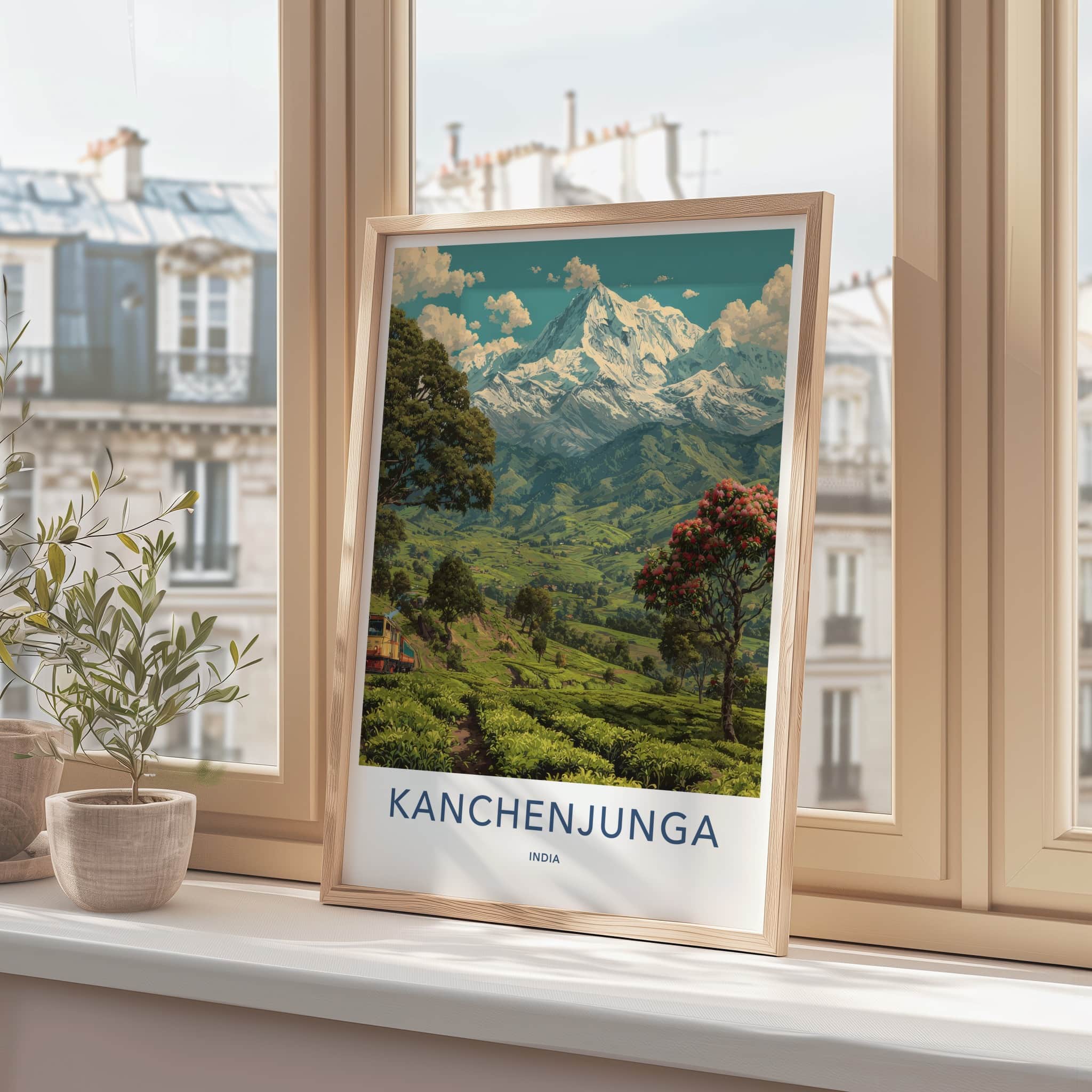 Kanchenjunga Poster - India Snowy Mountain Train Travel Print