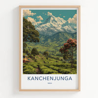 Kanchenjunga Poster - India Snowy Mountain Train Travel Print