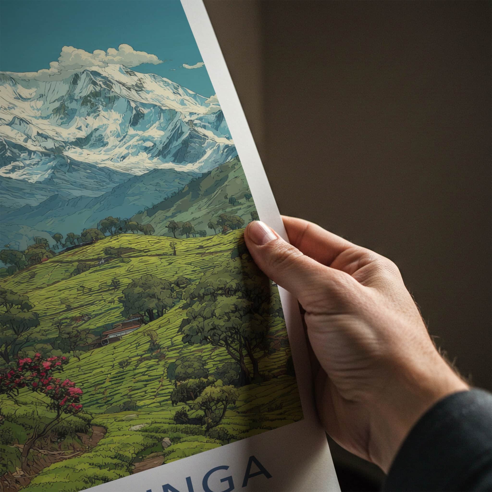 Kanchenjunga Poster - India Snowy Peaks Green Tea Framed Decor