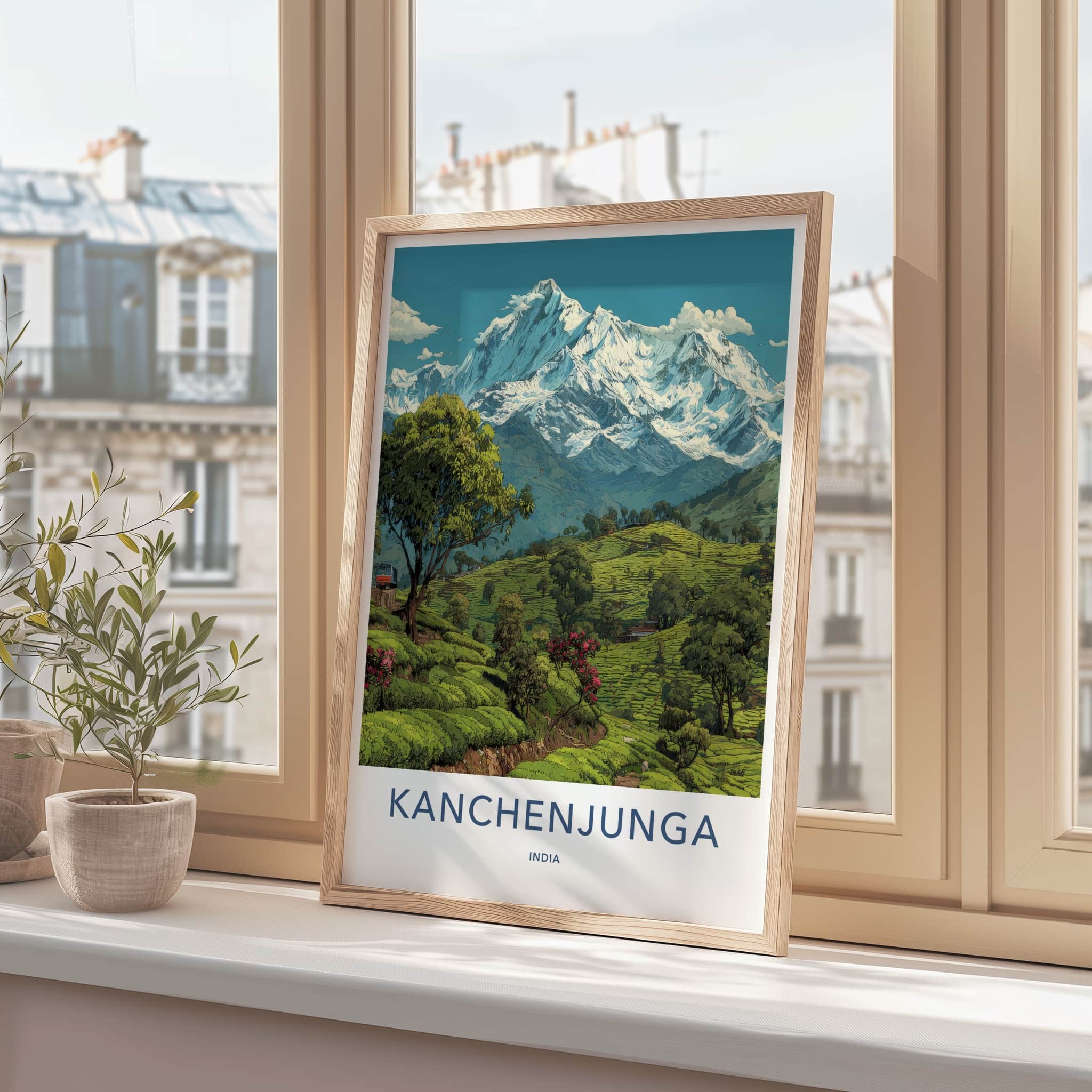 Kanchenjunga Poster - India Snowy Peaks Green Tea Framed Decor
