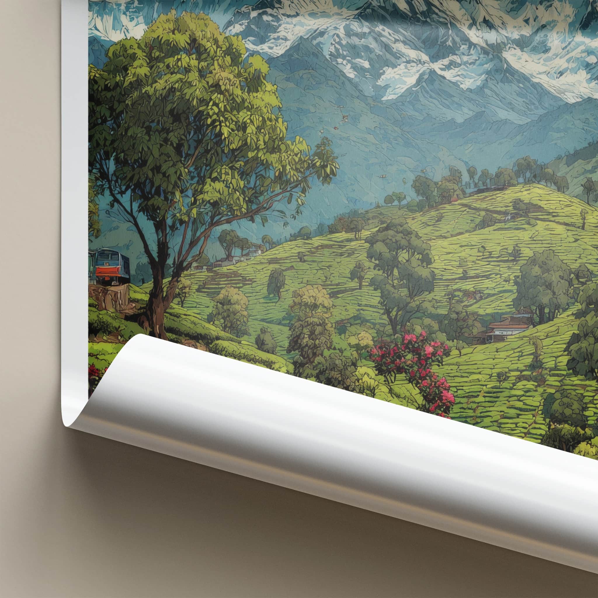 Kanchenjunga Poster - India Snowy Peaks Green Tea Framed Decor