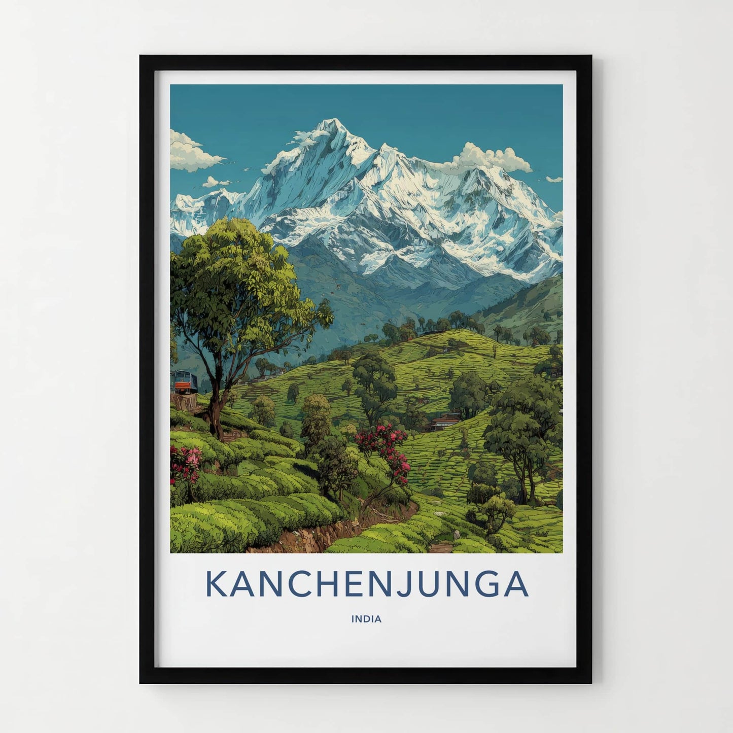Kanchenjunga Poster - India Snowy Peaks Green Tea Framed Decor